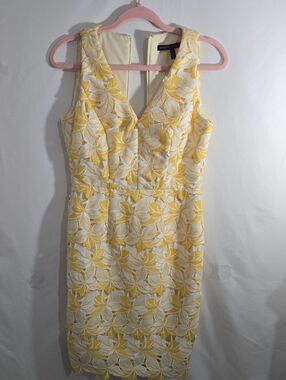 White House Black Market Yellow and White Floral Lace Midi Dress